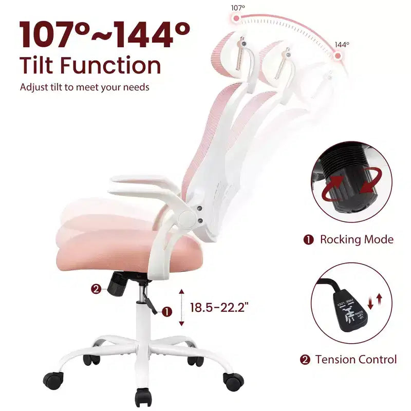 Silla de oficina ergonómica de malla de respaldo alto JIONJOY - Reposacabezas ajustable, reposabrazos abatibles, respaldo de malla transpirable, silla giratoria para el hogar y la oficina