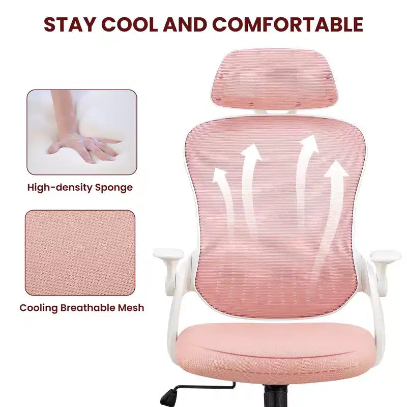 Silla de oficina ergonómica de malla de respaldo alto JIONJOY - Reposacabezas ajustable, reposabrazos abatibles, respaldo de malla transpirable, silla giratoria para el hogar y la oficina