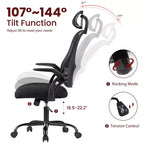 Silla de oficina ergonómica de malla de respaldo alto JIONJOY - Reposacabezas ajustable, reposabrazos abatibles, respaldo de malla transpirable, silla giratoria para el hogar y la oficina