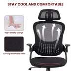 Silla de oficina ergonómica de malla de respaldo alto JIONJOY - Reposacabezas ajustable, reposabrazos abatibles, respaldo de malla transpirable, silla giratoria para el hogar y la oficina