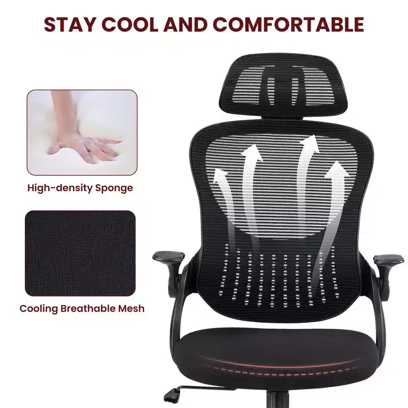 Silla de oficina ergonómica de malla de respaldo alto JIONJOY - Reposacabezas ajustable, reposabrazos abatibles, respaldo de malla transpirable, silla giratoria para el hogar y la oficina