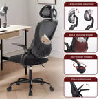 Silla de oficina ergonómica de malla de respaldo alto JIONJOY - Reposacabezas ajustable, reposabrazos abatibles, respaldo de malla transpirable, silla giratoria para el hogar y la oficina