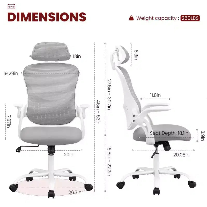 Silla de oficina ergonómica de malla de respaldo alto JIONJOY - Reposacabezas ajustable, reposabrazos abatibles, respaldo de malla transpirable, silla giratoria para el hogar y la oficina