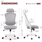 Silla de oficina ergonómica de malla de respaldo alto JIONJOY - Reposacabezas ajustable, reposabrazos abatibles, respaldo de malla transpirable, silla giratoria para el hogar y la oficina