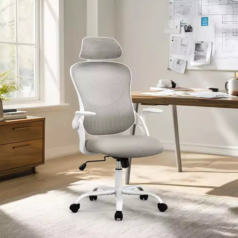 Silla de oficina ergonómica de malla de respaldo alto JIONJOY - Reposacabezas ajustable, reposabrazos abatibles, respaldo de malla transpirable, silla giratoria para el hogar y la oficina