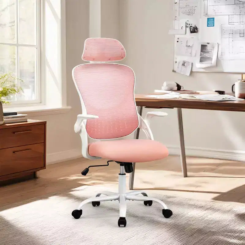 Silla de oficina ergonómica de malla de respaldo alto JIONJOY - Reposacabezas ajustable, reposabrazos abatibles, respaldo de malla transpirable, silla giratoria para el hogar y la oficina