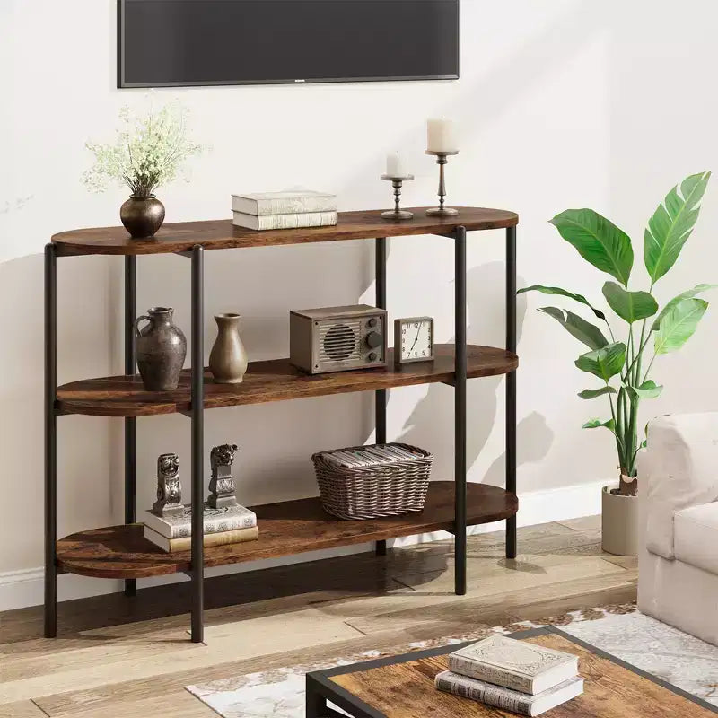 47.2 Mesa Consola, Diseño Industrial de Metal de 3 Niveles, Mesa de Entrada Funcional, Estilo Retro Rústico para Entrada, Sala de Estar, Cocina y Comedor