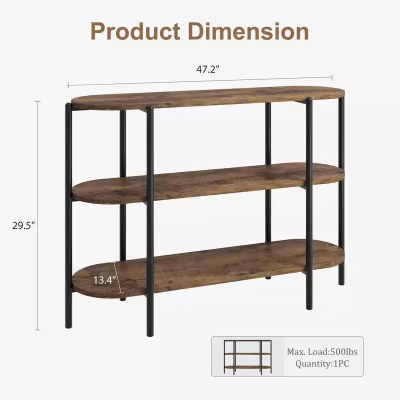 47.2 Mesa Consola, Diseño Industrial de Metal de 3 Niveles, Mesa de Entrada Funcional, Estilo Retro Rústico para Entrada, Sala de Estar, Cocina y Comedor