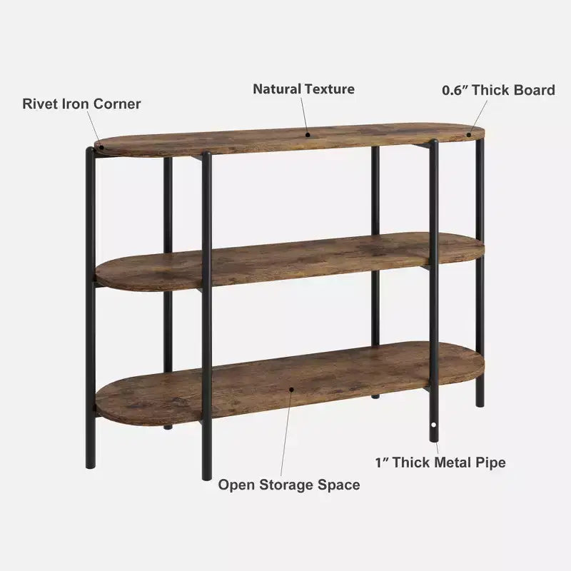 47.2 Mesa Consola, Diseño Industrial de Metal de 3 Niveles, Mesa de Entrada Funcional, Estilo Retro Rústico para Entrada, Sala de Estar, Cocina y Comedor