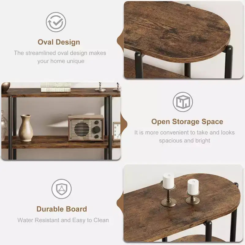 47.2 Mesa Consola, Diseño Industrial de Metal de 3 Niveles, Mesa de Entrada Funcional, Estilo Retro Rústico para Entrada, Sala de Estar, Cocina y Comedor