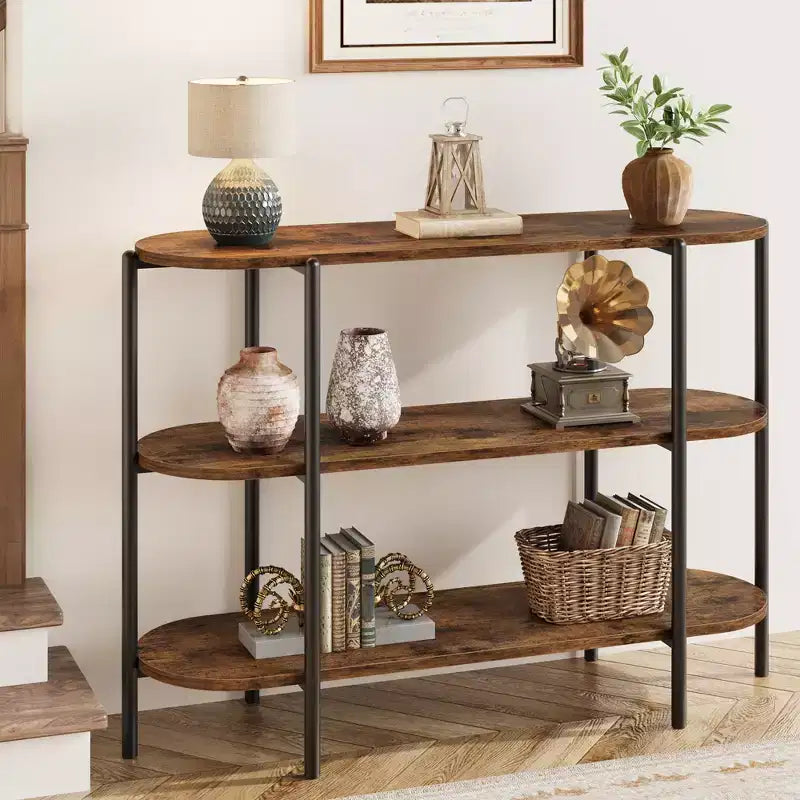47.2 Mesa Consola, Diseño Industrial de Metal de 3 Niveles, Mesa de Entrada Funcional, Estilo Retro Rústico para Entrada, Sala de Estar, Cocina y Comedor