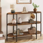 47.2 Mesa Consola, Diseño Industrial de Metal de 3 Niveles, Mesa de Entrada Funcional, Estilo Retro Rústico para Entrada, Sala de Estar, Cocina y Comedor