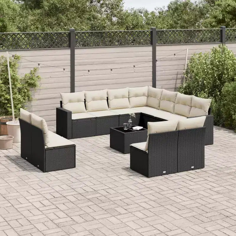 vidaXL Juego de Sofás para Patio Negro y Blanco Crema