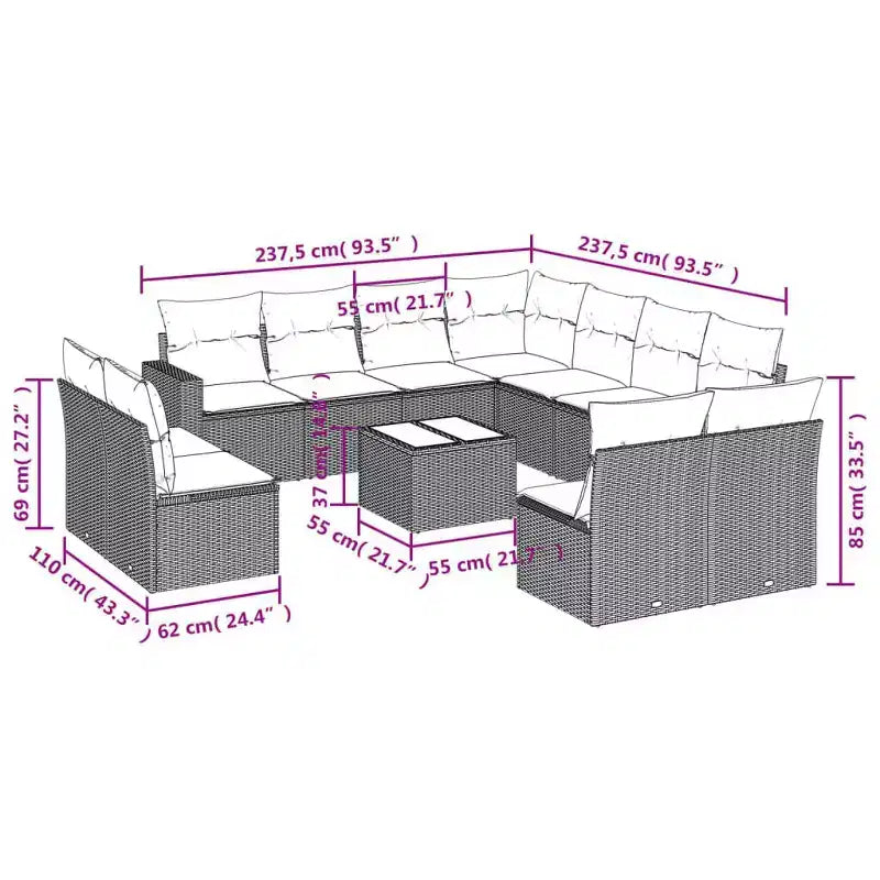 vidaXL Juego de Sofás para Patio Negro y Blanco Crema