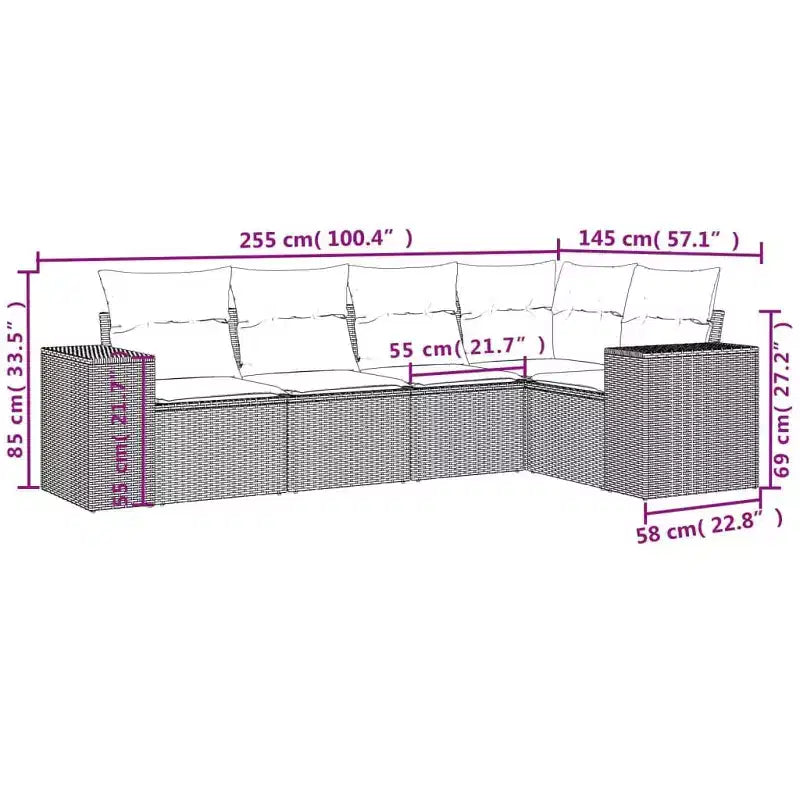 vidaXL Conjunto de sofás de jardín de ratán PE negro, modular grande