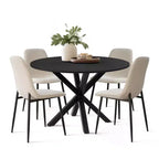 Juego de comedor redondo de 5 piezas con 4 sillas tapizadas, mesa de cocina con pedestal negra para espacios pequeños-Panipeachy