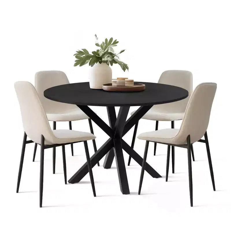 Juego de comedor redondo de 5 piezas con 4 sillas tapizadas, mesa de cocina con pedestal negra para espacios pequeños-Panipeachy