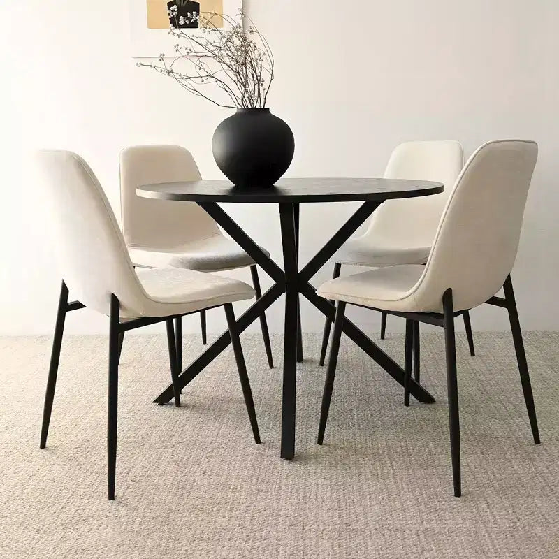 Juego de comedor redondo de 5 piezas con 4 sillas tapizadas, mesa de cocina con pedestal negra para espacios pequeños-Panipeachy