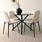 Juego de comedor redondo de 5 piezas con 4 sillas tapizadas, mesa de cocina con pedestal negra para espacios pequeños-Panipeachy