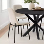 Juego de comedor redondo de 5 piezas con 4 sillas tapizadas, mesa de cocina con pedestal negra para espacios pequeños-Panipeachy