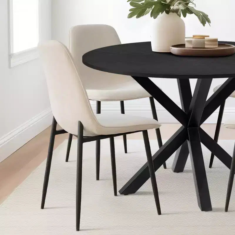 Juego de comedor redondo de 5 piezas con 4 sillas tapizadas, mesa de cocina con pedestal negra para espacios pequeños-Panipeachy