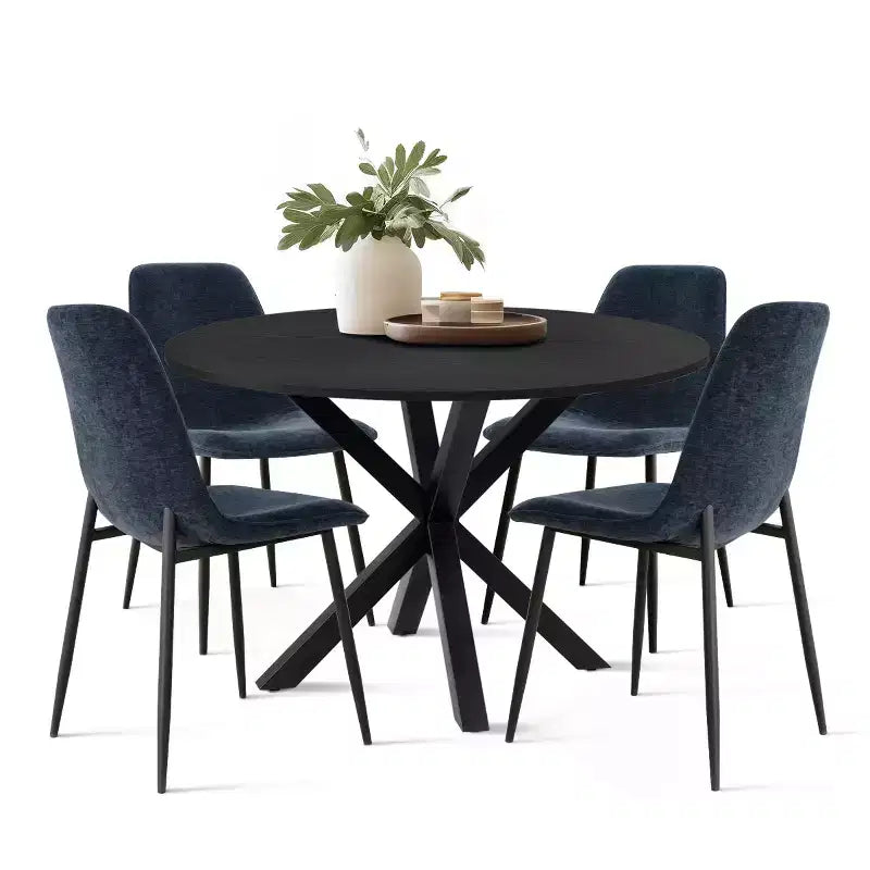 Juego de comedor redondo de 5 piezas con 4 sillas tapizadas, mesa de cocina con pedestal negra para espacios pequeños-Panipeachy