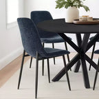 Juego de comedor redondo de 5 piezas con 4 sillas tapizadas, mesa de cocina con pedestal negra para espacios pequeños-Panipeachy