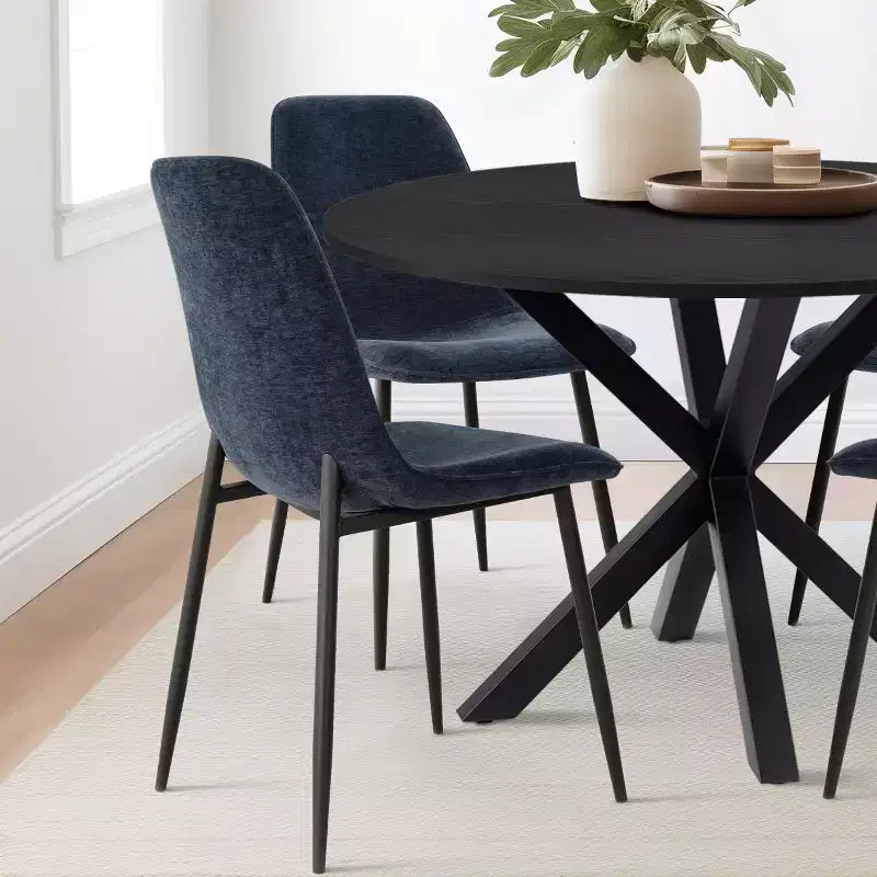 Juego de comedor redondo de 5 piezas con 4 sillas tapizadas, mesa de cocina con pedestal negra para espacios pequeños-Panipeachy