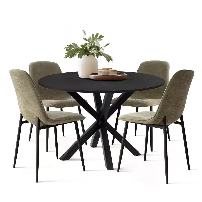 Juego de comedor redondo de 5 piezas con 4 sillas tapizadas, mesa de cocina con pedestal negra para espacios pequeños-Panipeachy