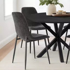 Juego de comedor redondo de 5 piezas con 4 sillas tapizadas, mesa de cocina con pedestal negra para espacios pequeños-Panipeachy