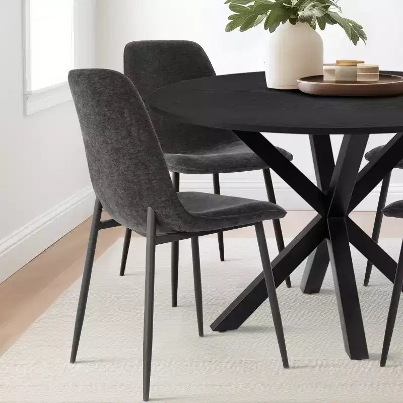 Juego de comedor redondo de 5 piezas con 4 sillas tapizadas, mesa de cocina con pedestal negra para espacios pequeños-Panipeachy