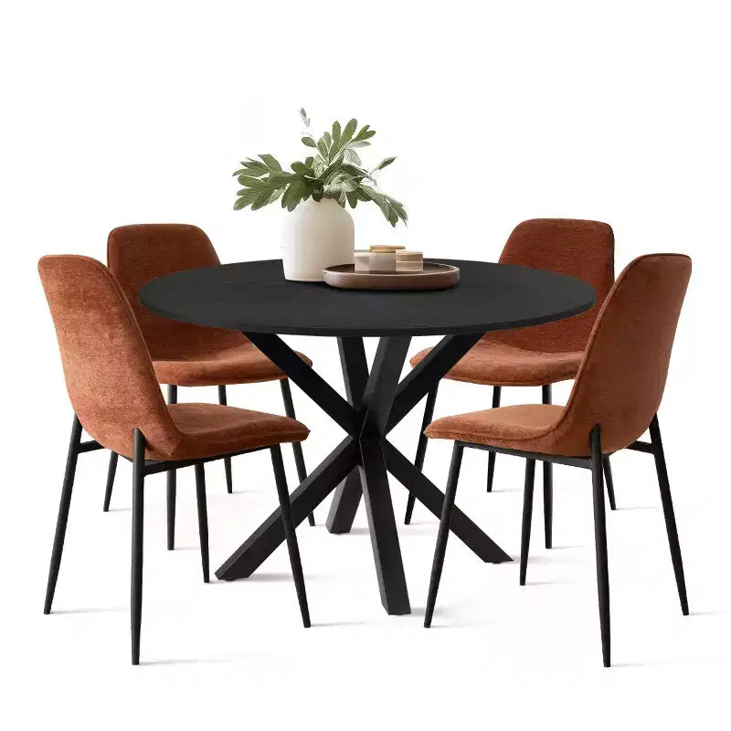 Juego de comedor redondo de 5 piezas con 4 sillas tapizadas, mesa de cocina con pedestal negra para espacios pequeños-Panipeachy