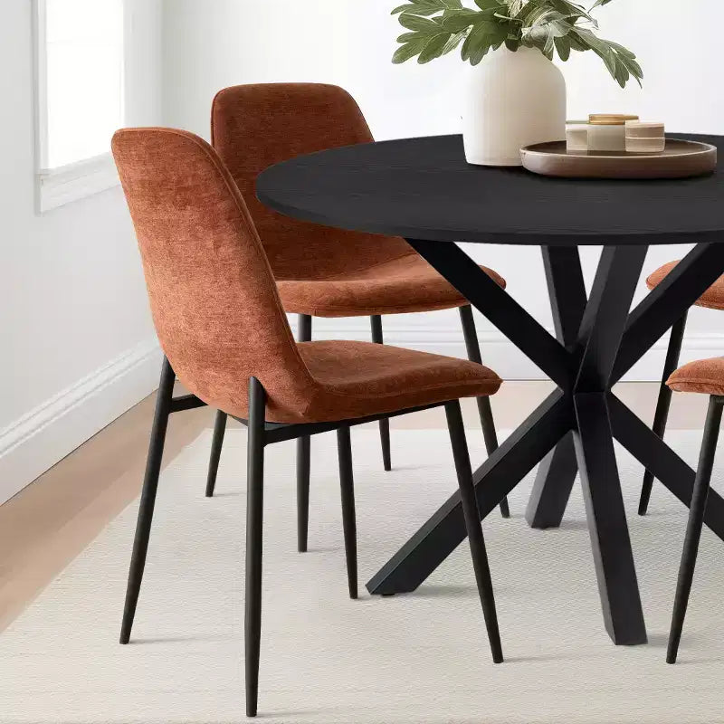 Juego de comedor redondo de 5 piezas con 4 sillas tapizadas, mesa de cocina con pedestal negra para espacios pequeños-Panipeachy