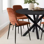 Juego de comedor redondo de 5 piezas con 4 sillas tapizadas, mesa de cocina con pedestal negra para espacios pequeños-Panipeachy
