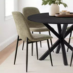 Juego de comedor redondo de 5 piezas con 4 sillas tapizadas, mesa de cocina con pedestal negra para espacios pequeños-Panipeachy