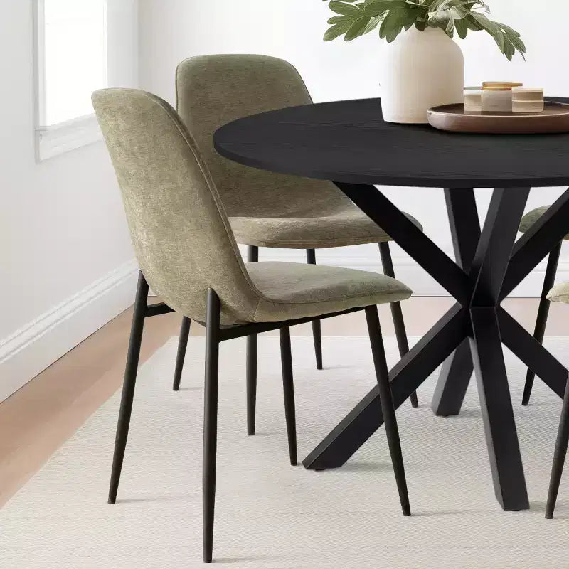 Juego de comedor redondo de 5 piezas con 4 sillas tapizadas, mesa de cocina con pedestal negra para espacios pequeños-Panipeachy