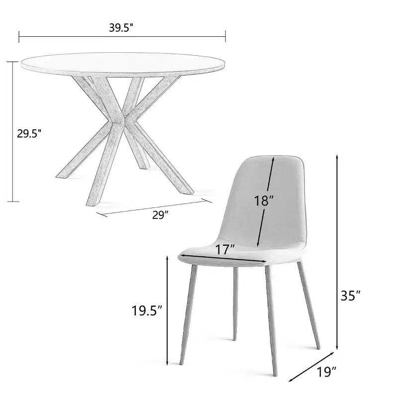 Juego de comedor redondo de 5 piezas con 4 sillas tapizadas, mesa de cocina con pedestal negra para espacios pequeños-Panipeachy