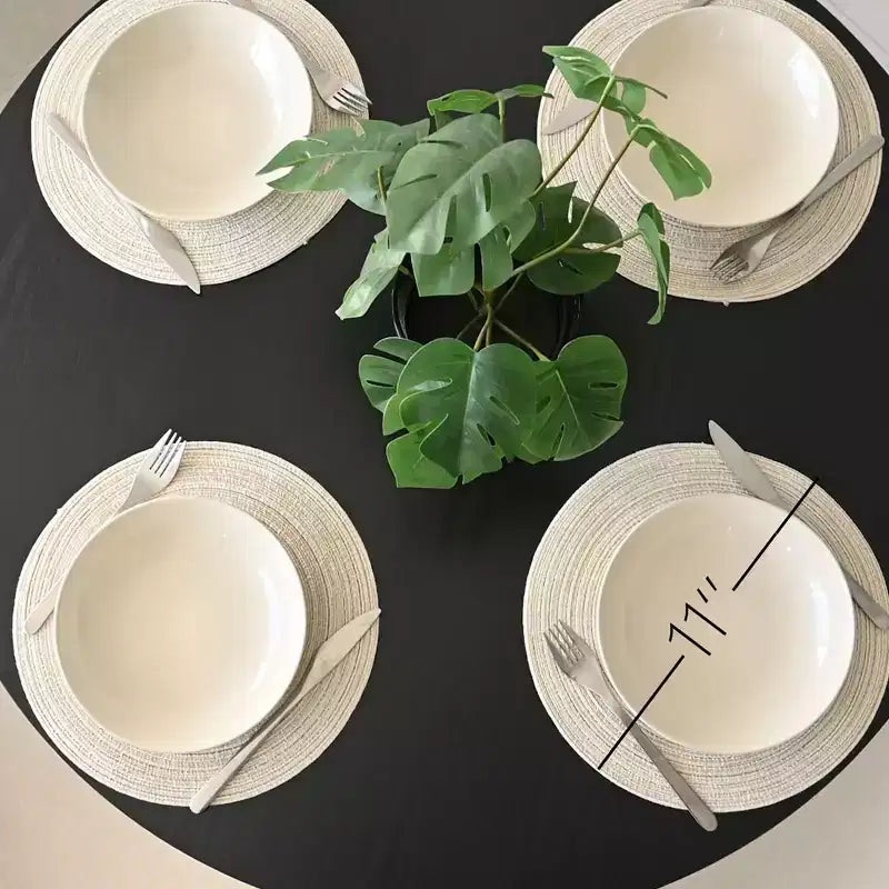 Juego de comedor redondo de 5 piezas con 4 sillas tapizadas, mesa de cocina con pedestal negra para espacios pequeños-Panipeachy