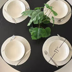 Juego de comedor redondo de 5 piezas con 4 sillas tapizadas, mesa de cocina con pedestal negra para espacios pequeños-Panipeachy