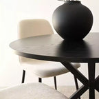 Juego de comedor redondo de 5 piezas con 4 sillas tapizadas, mesa de cocina con pedestal negra para espacios pequeños-Panipeachy