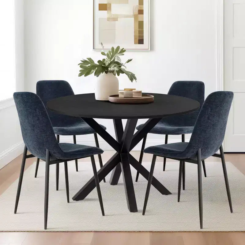 Juego de comedor redondo de 5 piezas con 4 sillas tapizadas, mesa de cocina con pedestal negra para espacios pequeños-Panipeachy