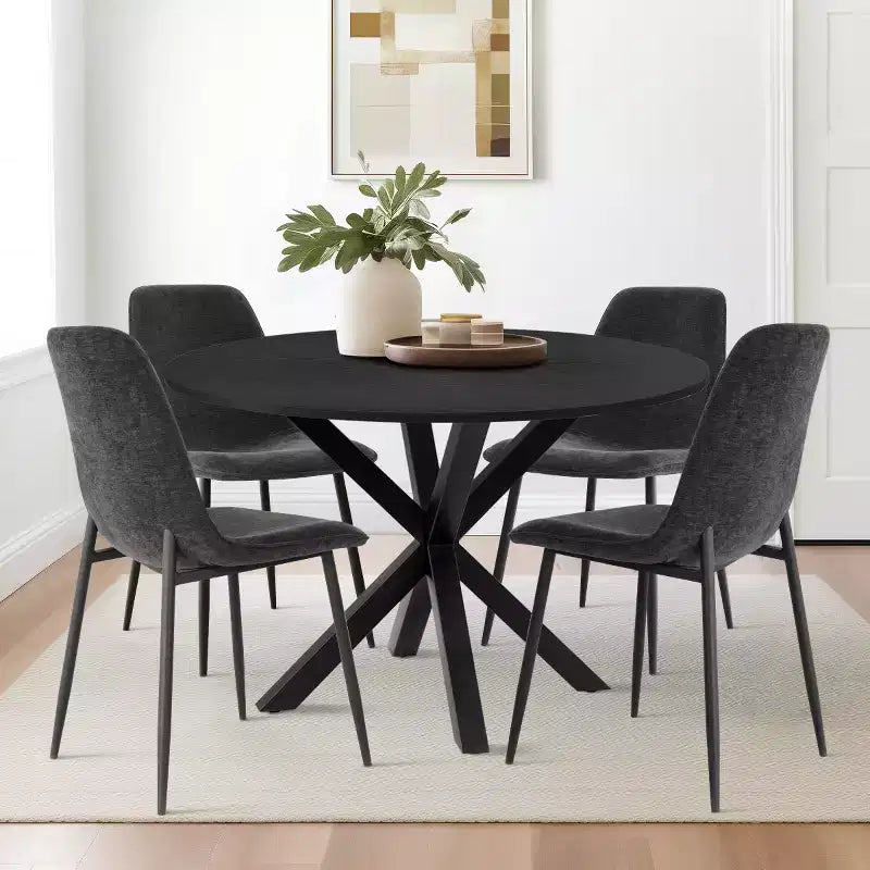 Juego de comedor redondo de 5 piezas con 4 sillas tapizadas, mesa de cocina con pedestal negra para espacios pequeños-Panipeachy