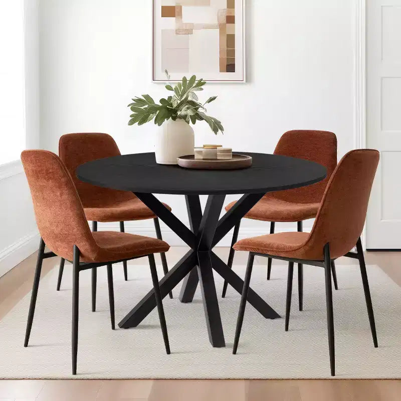 Juego de comedor redondo de 5 piezas con 4 sillas tapizadas, mesa de cocina con pedestal negra para espacios pequeños-Panipeachy