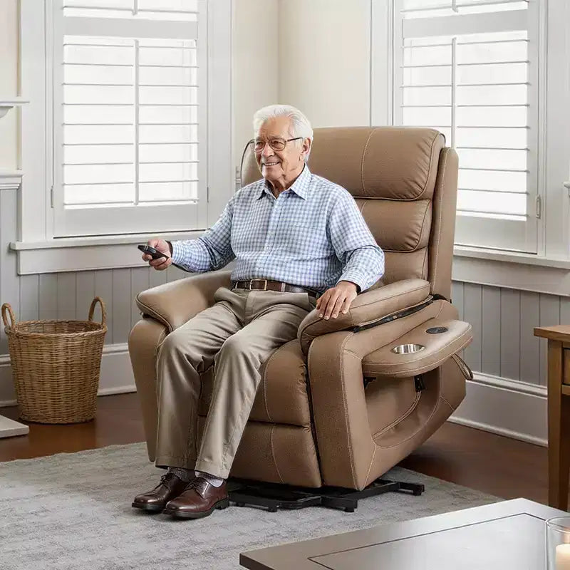 VEVOR Sillón reclinable eléctrico, motor dual, silla elevadora eléctrica ancha mediana con calor y masaje para personas mayores, ajuste de posición infinita, marrón