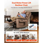 VEVOR Sillón reclinable eléctrico, motor dual, silla elevadora eléctrica ancha mediana con calor y masaje para personas mayores, ajuste de posición infinita, marrón