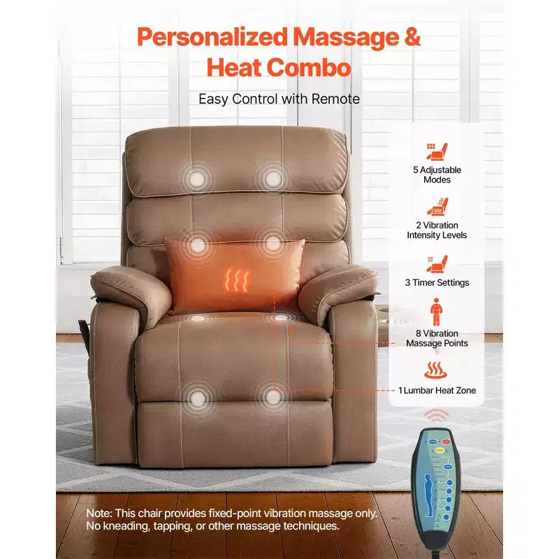 VEVOR Sillón reclinable eléctrico, motor dual, silla elevadora eléctrica ancha mediana con calor y masaje para personas mayores, ajuste de posición infinita, marrón