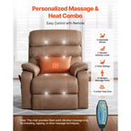 VEVOR Sillón reclinable eléctrico, motor dual, silla elevadora eléctrica ancha mediana con calor y masaje para personas mayores, ajuste de posición infinita, marrón
