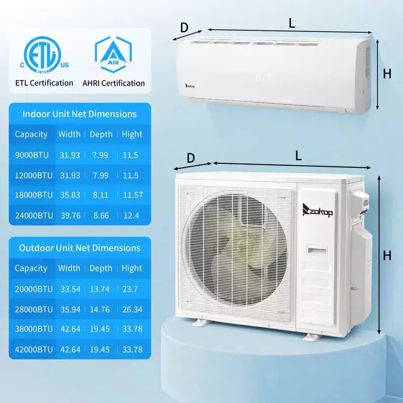 Karl Home 3-Zone 38000 BTU 20 SEER2 Mini Split Air Conditioner with Heat Pump (9K+12K+18K)
