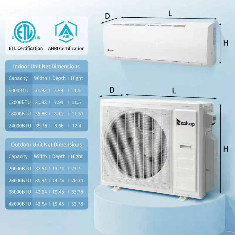 Karl Home 3-Zone 38000 BTU 20 SEER2 Mini Split Air Conditioner with Heat Pump (9K+9K+18K)