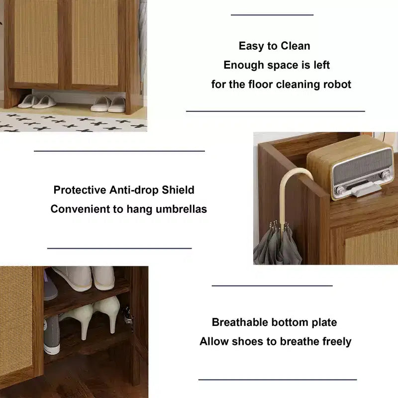Mueble Zapatero de Ratan Alto de 42.5 con Puertas, Organizador de Zapatos de 6 Niveles con Estantes Ajustables, Independiente para Entrada, Pasillo, Nogal